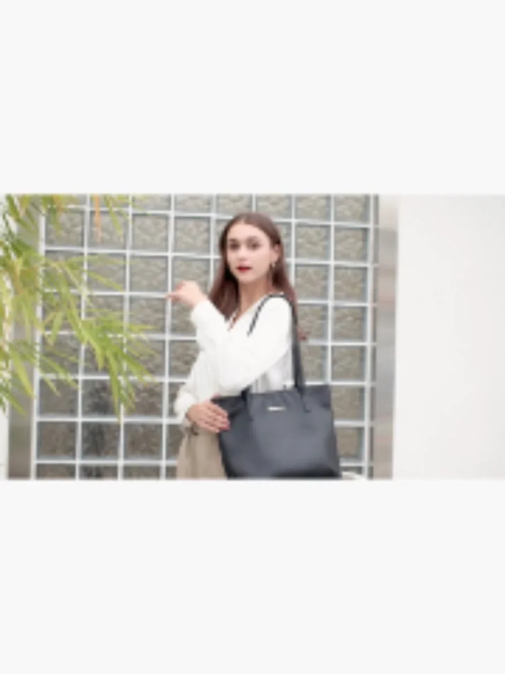 Large Vegan Leather Tote Bag with Detachable Pouch for Work and Travel